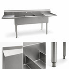 Thumbnail image #3 for Eagle Group 2136-3-18-16/3 72-1/4 Inch 3-Compartment Utility Sink with Left & Right Drainboards, 16-Gauge 304 Stainless Steel