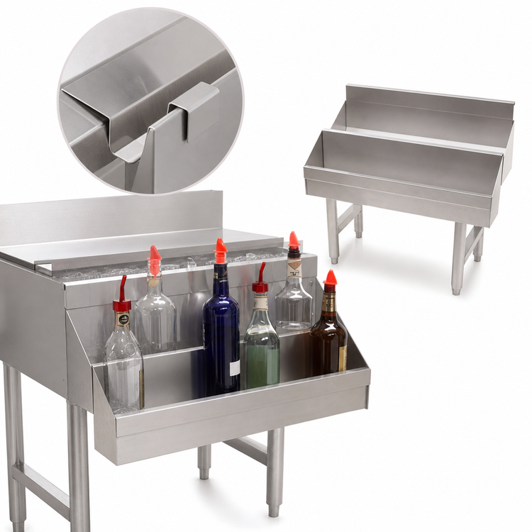 Product image #3 for Advance Tabco Underbar Basics Add-On Single-Tier Hang-On Speed Rail, 24 Inch, 5-6 Bottle Capacity
