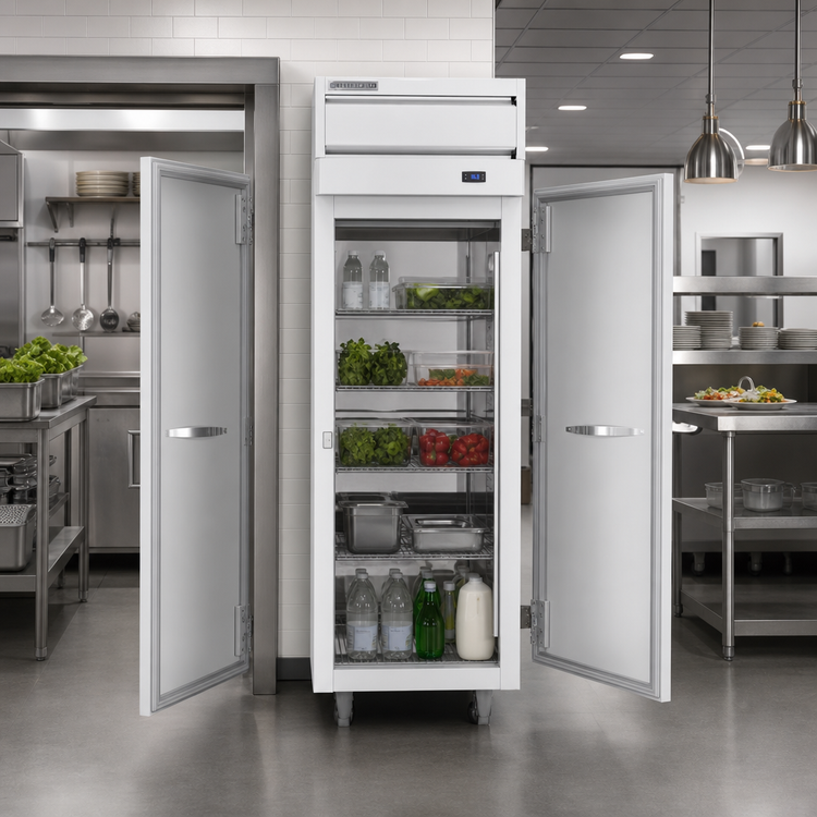 Product image #3 for Beverage-Air P-Series One-Section Pass-Thru Reach-In Refrigerator, 22.9 Cu. Ft., Top-Mounted Self-Contained, 2 Full-Height Solid Doors