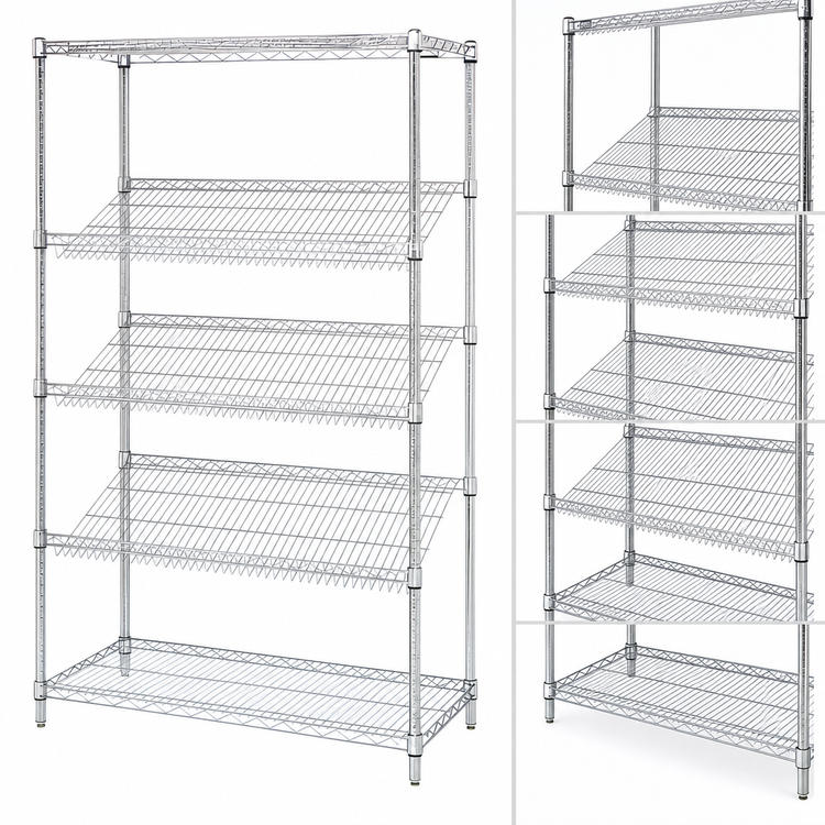 Product image #3 for Quantum 36"W x 24"D x 63"H Stationary 5-Shelf Slanted Wire Shelving Unit, Chrome Plated