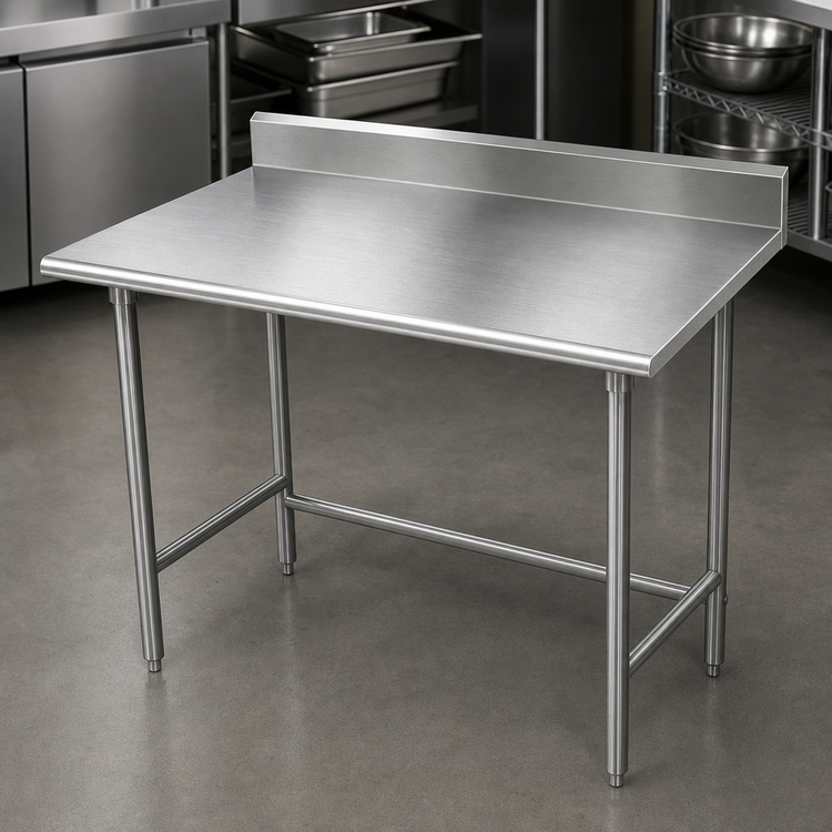 Product image #3 for Advance Tabco Special Value 60-Inch x 24-Inch 16 Gauge 430 Stainless Steel Open Base Work Table with 5-Inch Backsplash