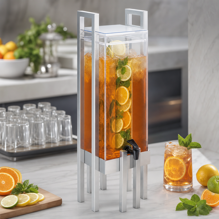 Product image #3 for One by One 3-Gallon Square Acrylic Infusion Beverage Dispenser with Handles, Silver
