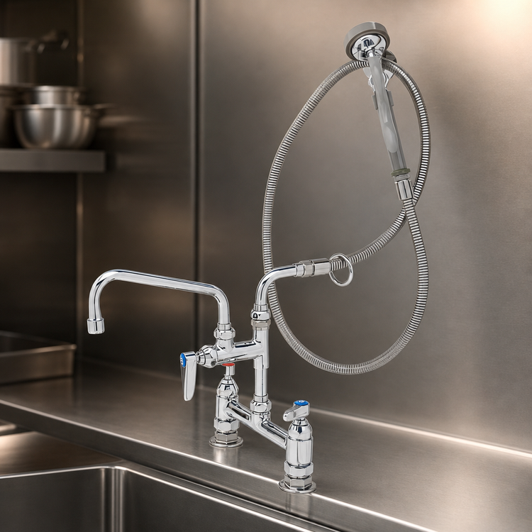 Product image #3 for T&S Brass B-0175-05 Deck-Mount Pre-Rinse Add-On Faucet with 8-Inch Swing Nozzle, Hose, and Angled Spray Valve