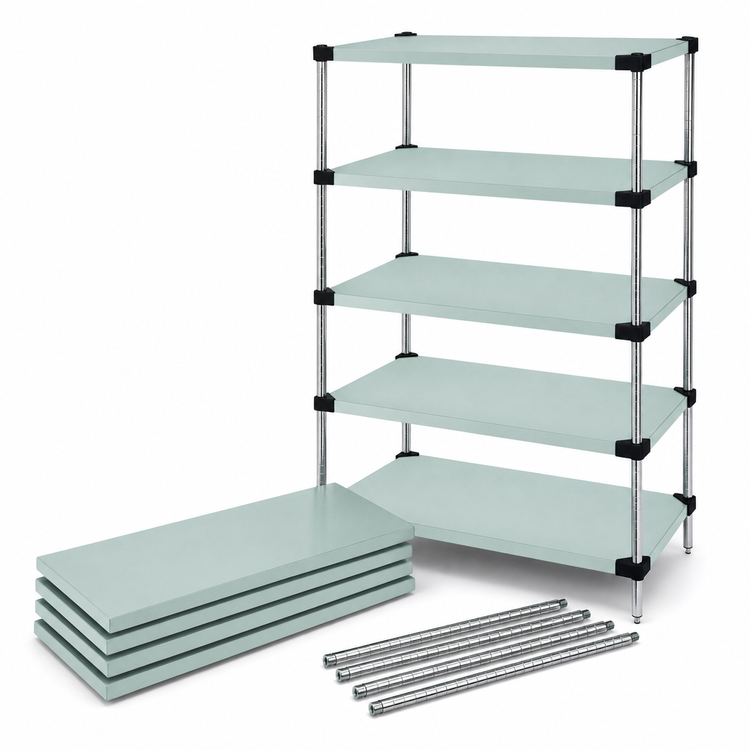 Product image #3 for Quantum Solid Stainless Steel Shelving Starter Kit, 48" W x 18" D x 54" H, 5 Shelves