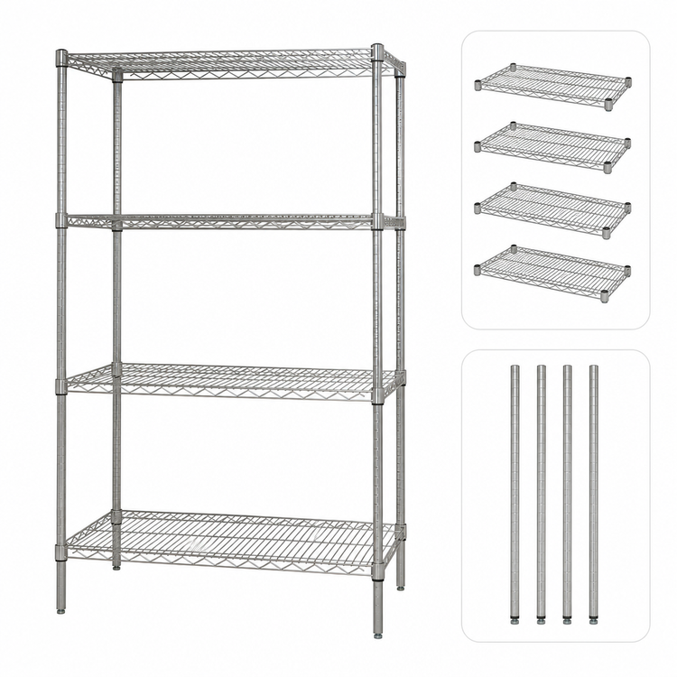 Product image #3 for Quantum 48" x 21" x 63" Wire Shelving Starter Kit, 4-Shelf, 304 Stainless Steel