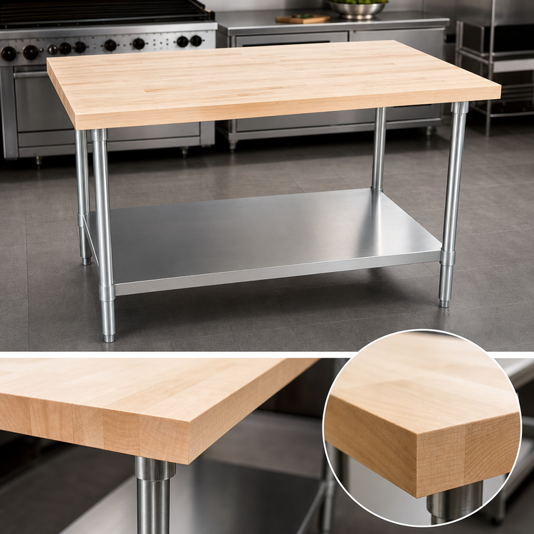 Product image #3 for BK Resources 72 Inch x 30 Inch Hard Maple Flat Top Work Table with Galvanized Undershelf