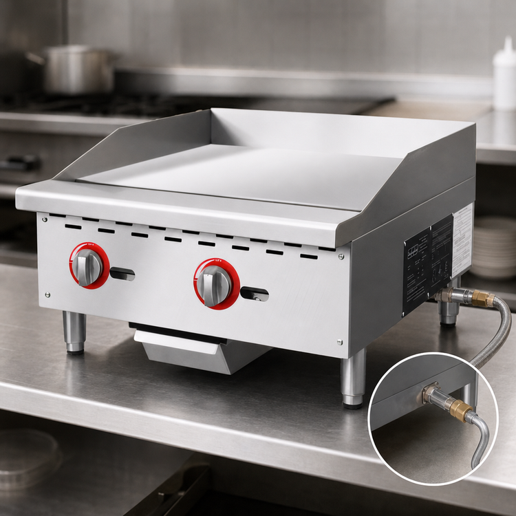 Product image #3 for Omcan USA 24-Inch Countertop Natural Gas Griddle, 60,000 BTU, Manual Controls, Stainless Steel