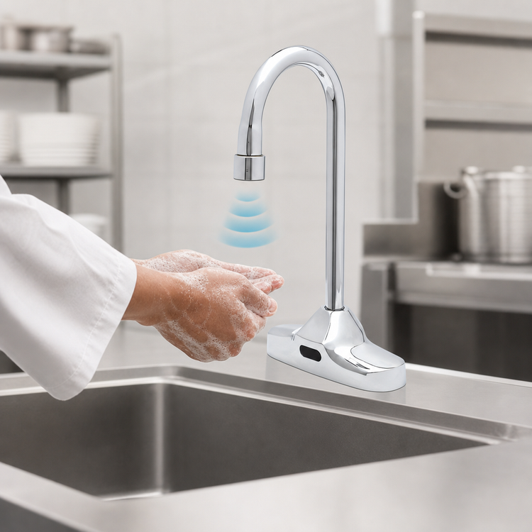 Product image #3 for ChekPoint Electronic Touchless Deck-Mount Faucet with 4-Inch Centers and 4-1/8-Inch Gooseneck Spout