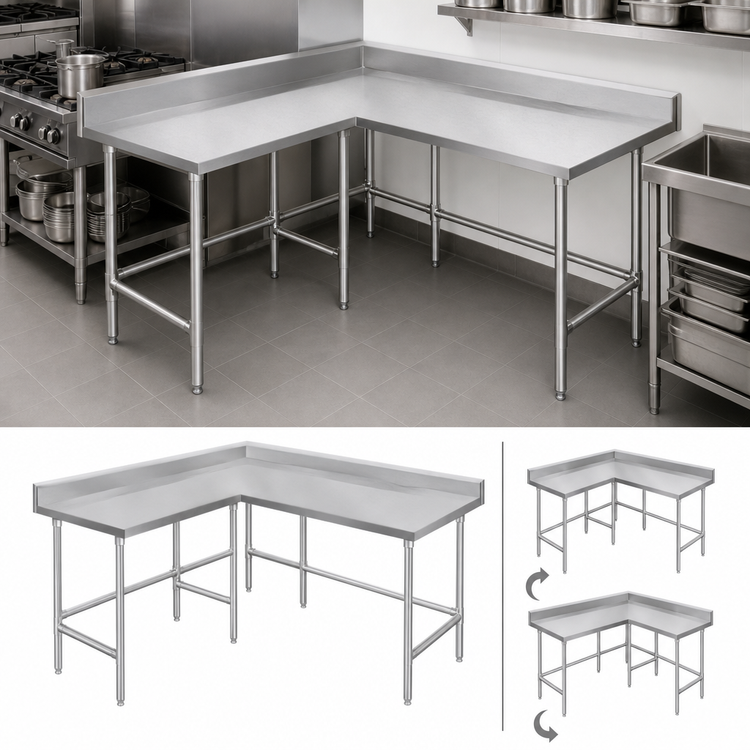 Product image #3 for Advance Tabco KTMS-245 L-Shaped Corner Stainless Steel Work Table, 60 x 60 in, 24 in Deep, 14-Gauge 304 Top