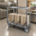 Thumbnail image #3 for FWE Stainless Steel Institutional Tray Transport Cart with 2 Shelves, 3 Straps, and 8-Inch Casters