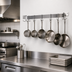 Thumbnail image #3 for Advance Tabco Wall-Mounted Stainless Steel Pot Rack with Single Bar and 6 Double Hooks, 48 Inches