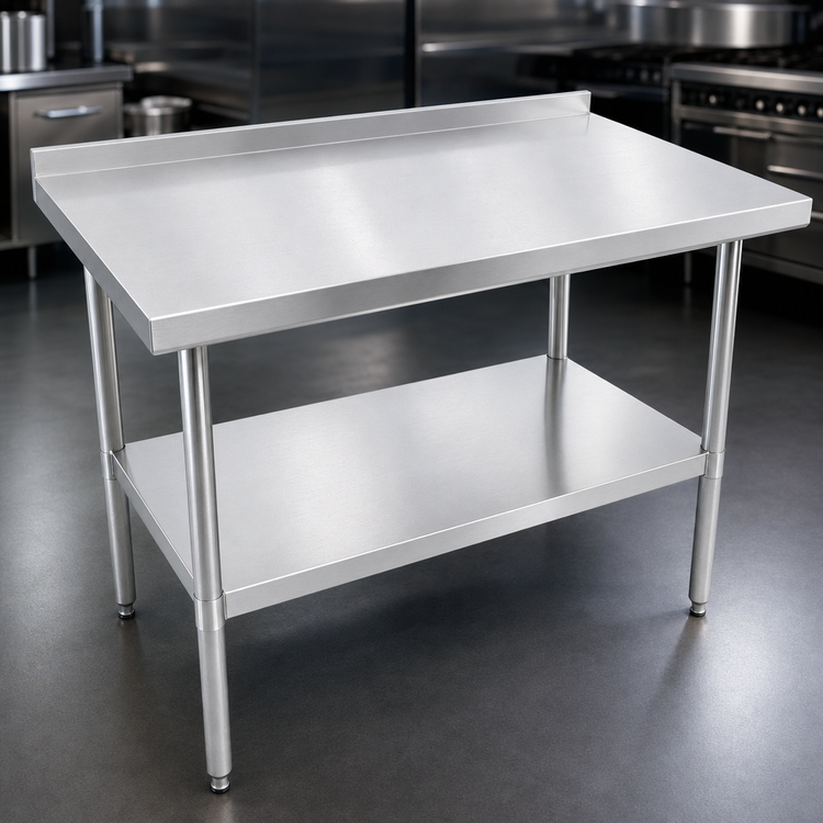 Product image #3 for John Boos Stallion 60 Inch x 18 Inch Stainless Steel Budget Work Table with 1-1/2 Inch Backsplash, Undershelf, and Safety Edge