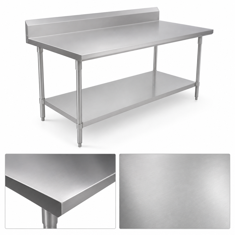 Product image #3 for John Boos Stallion 84 Inch x 30 Inch Stainless Steel Work Table with 5 Inch Backsplash and Galvanized Undershelf