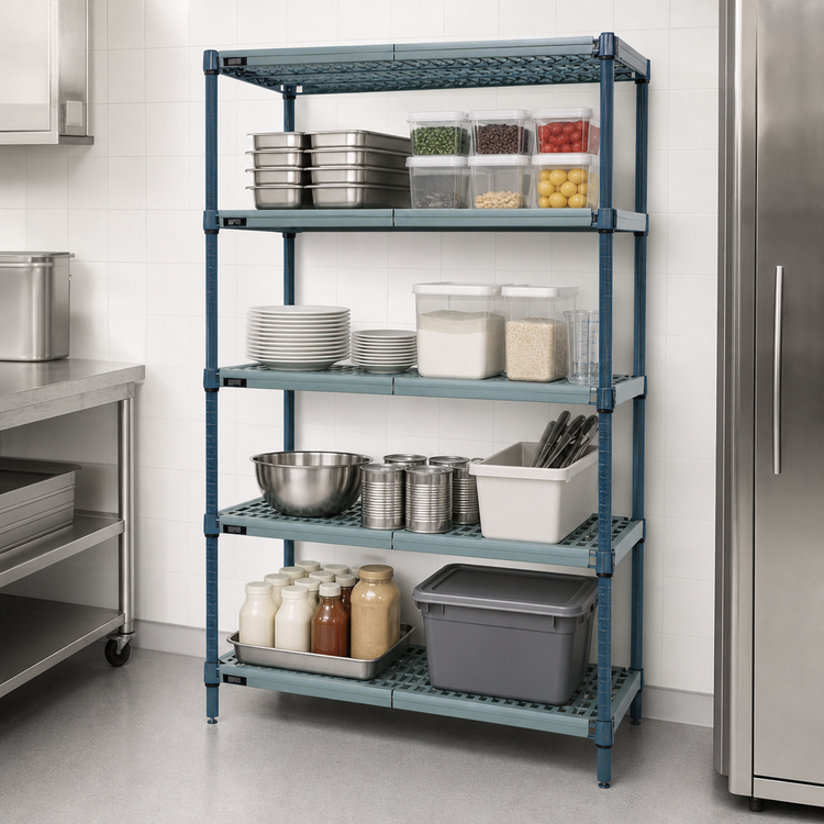 Product image #3 for Quantum 4-Tier Stationary Wire Plastic Mat Shelving Unit, 42 x 14 x 74 Inches