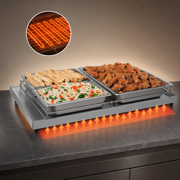 Product image #3 for Hatco Glo-Ray 54-Inch Wide Free-Standing Heated Shelf, 19.5-Inch Deep, Stainless Steel Top, Aluminum Base