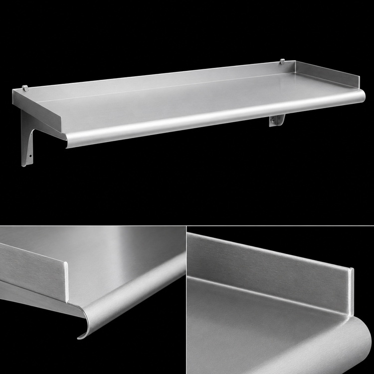 Product image #3 for Eagle Snap-n-Slide 48" x 15" Wall-Mounted Shelf, Rolled Front Edge, 14/304 Stainless Steel