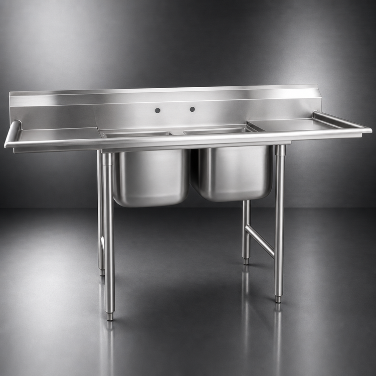 Product image #3 for Eagle Group 314 Series 2-Compartment Stainless Steel Sink with Left and Right Drainboards, 88 Inch