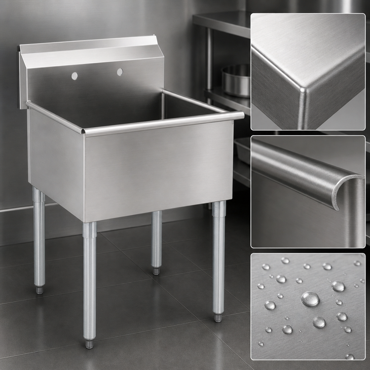 Product image #3 for Eagle Group One-Compartment 304 Stainless Steel Utility Sink with Galvanized Legs, 25-3/8 x 25 Inches