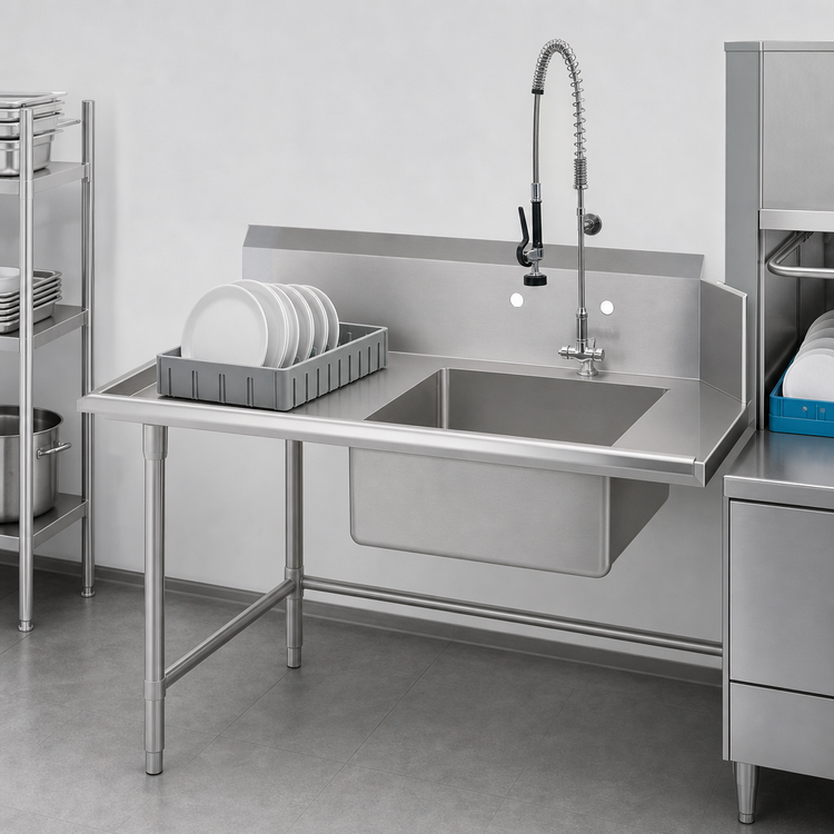 Product image #3 for John Boos 72-Inch Straight Soiled Dish Table with Pre-Rinse Sink and 10-Inch Backsplash