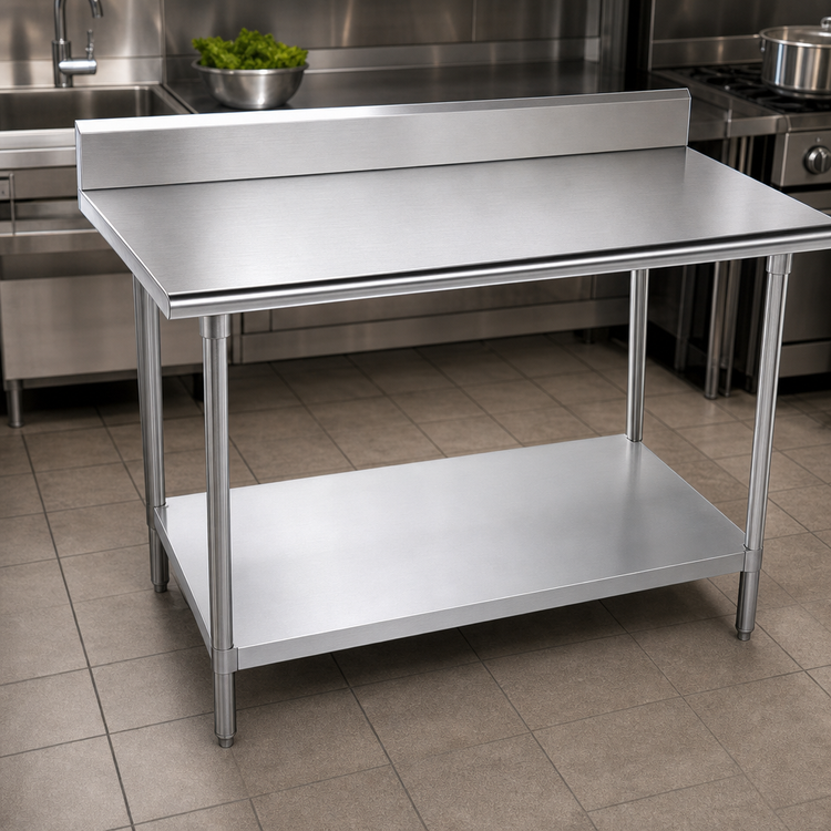 Product image #3 for Advance Tabco Premium Series 144" x 24" 304 Stainless Steel Work Table with 5" Backsplash and Adjustable Undershelf