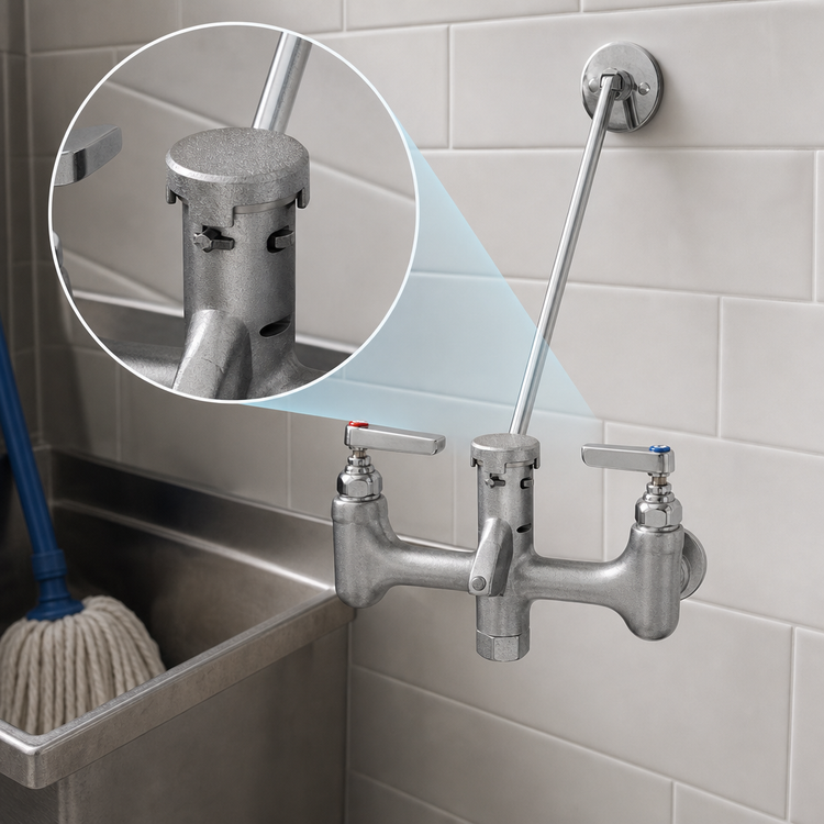 Product image #3 for Mop Sink Service Faucet with Vacuum Breaker, 8-Inch Centers, 1/2-Inch NPT Female Inlets