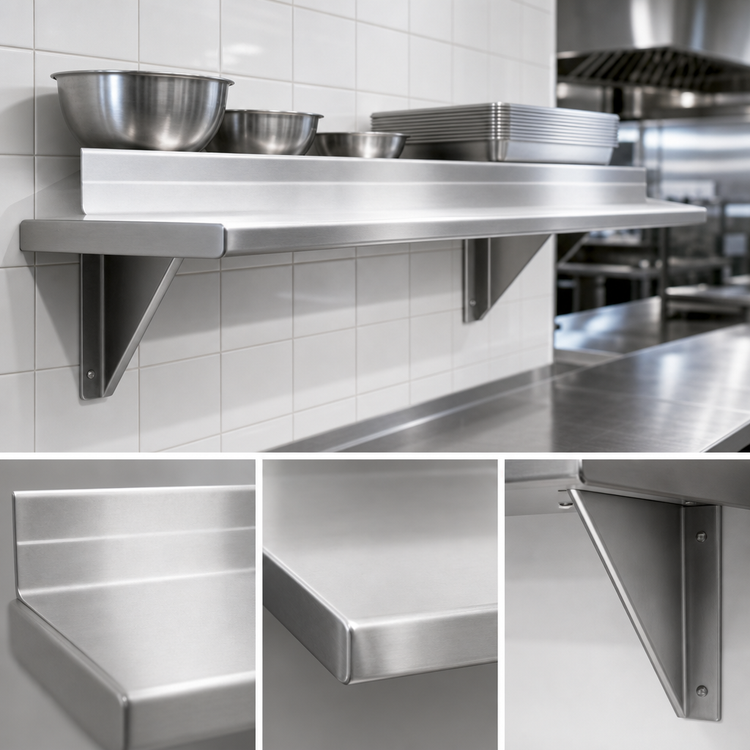 Product image #3 for Advance Tabco 48-Inch x 18-Inch Wall-Mounted 304 Stainless Steel Shelf, 16 Gauge, Satin Finish