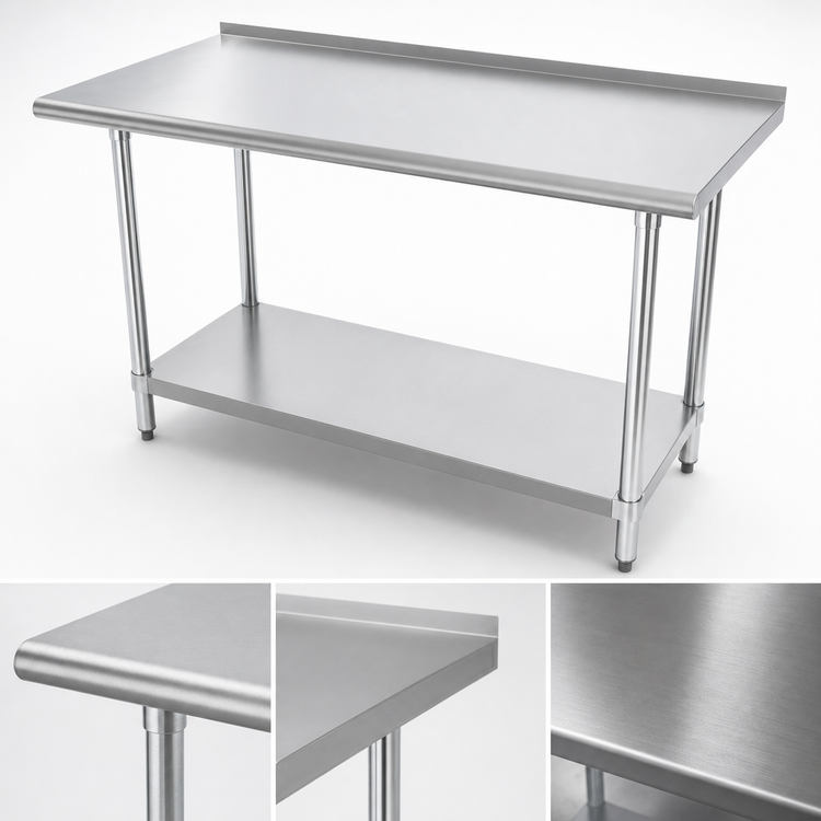 Product image #3 for Advance Tabco Special Value Series 60-Inch x 24-Inch Stainless Steel Work Table with 1-1/2-Inch Rear Splash and Adjustable Undershelf