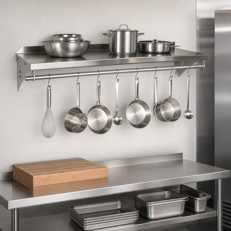 Product image #3 for John Boos Stallion 24 x 16 Inch Wall-Mount Stainless Steel Pot Rack Shelf, 14 Gauge