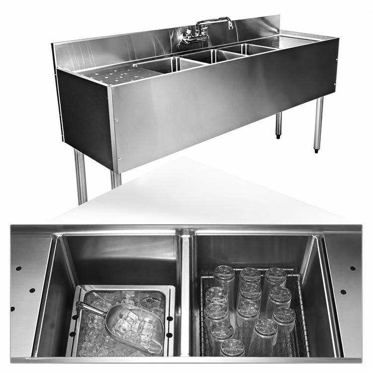Product image #3 for CHOICE 36-Inch Two-Compartment Underbar Sink Unit with Right Drainboard