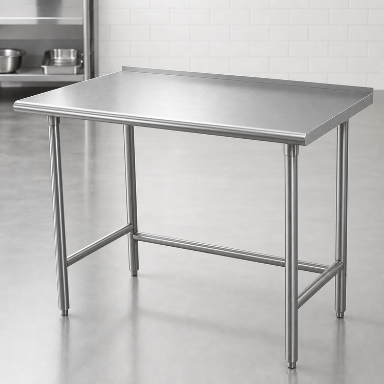 Product image #3 for 60-Inch x 24-Inch 16-Gauge Stainless Steel Open Base Work Table with 1-1/2-Inch Rear Up-Turn