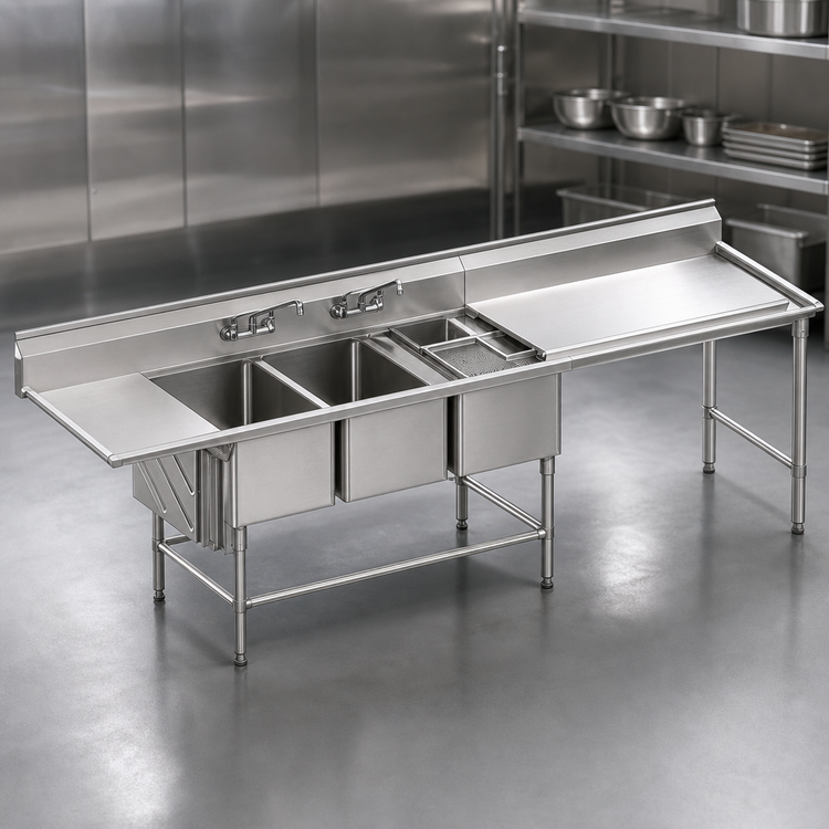 Product image #3 for Spec-Master FNP Series Three-Compartment Prep Sink with Right Prep Area and Left Drainboard