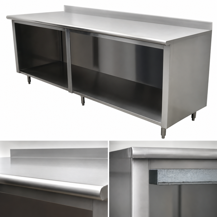 Product image #3 for Advance Tabco Special Value Series 84" x 30" Open Base Work Table with 5" Backsplash, 16 Gauge 304 Stainless Steel Top