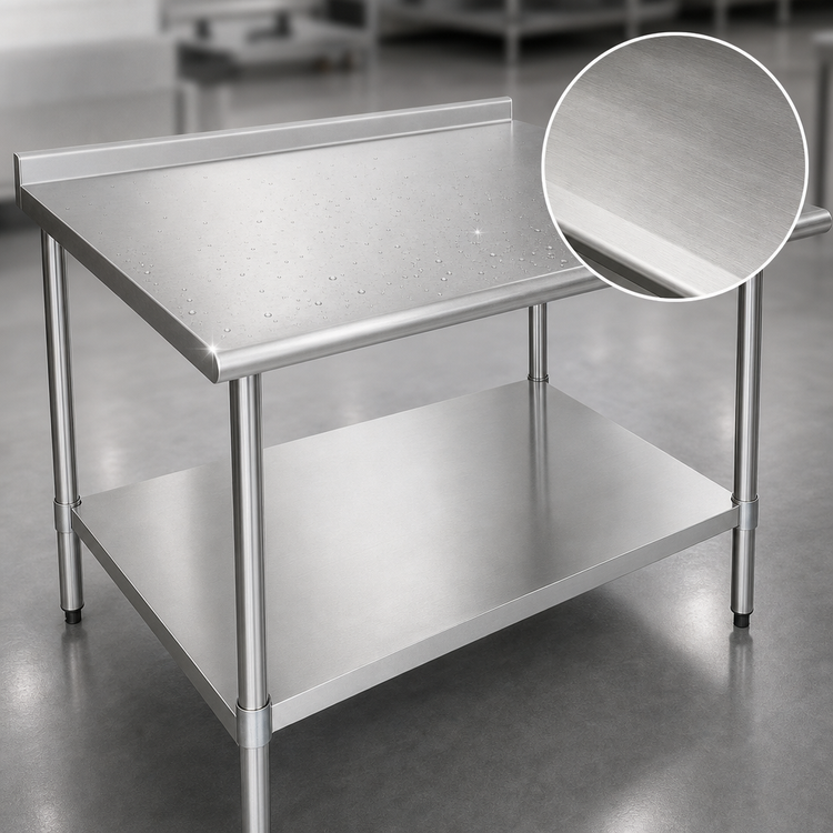 Product image #3 for Eagle Group Budget Series 48 Inch x 36 Inch 430 Stainless Steel Work Table with 1-1/2 Inch Rear Up-Turn and Undershelf