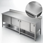 Thumbnail image #3 for John Boos EBSS6R5-24132 Enclosed Stainless Steel Work Table, Sliding Doors, 16-Gauge 300 Series Top, 5-Inch Backsplash, Undershelf, 132 x 24 Inches