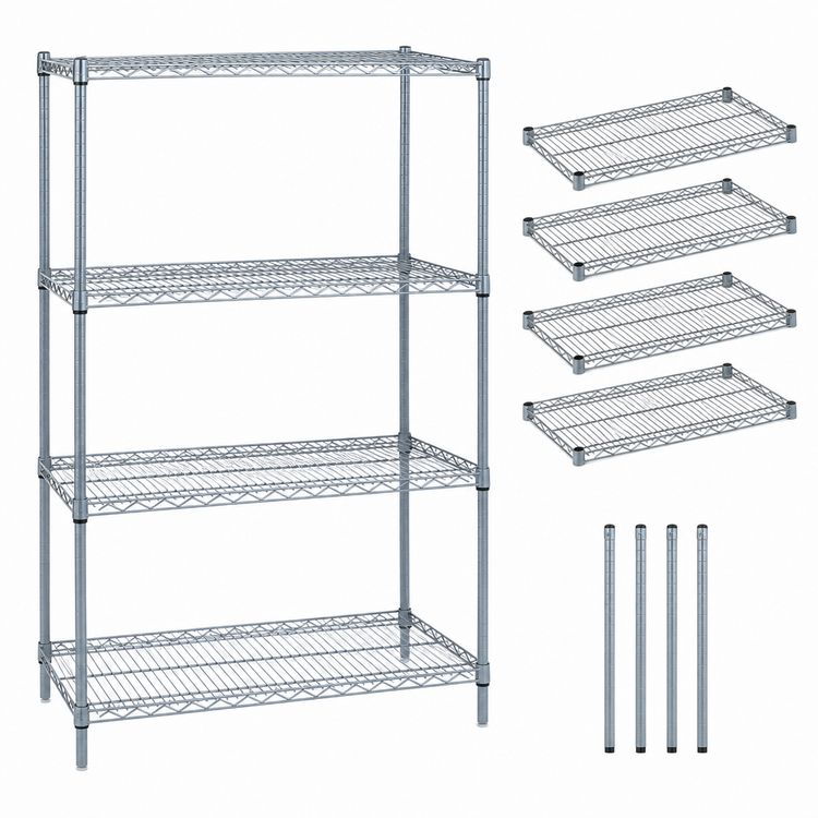 Product image #3 for Quantum 42"W x 12"D x 63"H Stationary Wire Shelving Starter Kit with 4 Shelves, Gray Epoxy Antimicrobial Finish