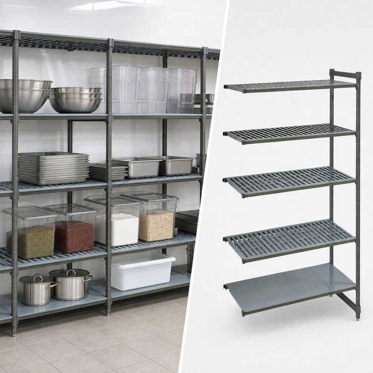 Product image #3 for Cambro Camshelving Basics Plus 42 x 24 x 84-Inch 5-Tier Vented and Solid Add-On Polymer Shelving Unit, Brushed Graphite