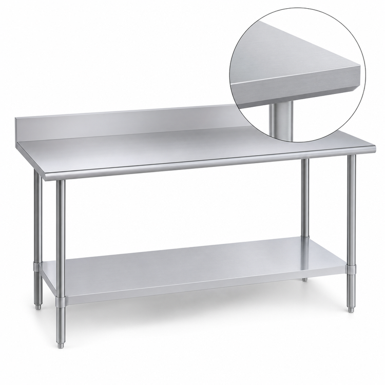 Product image #3 for 72 x 30 Inch 16-Gauge 400 Series Stainless Steel Work Table with 5 Inch Riser and Galvanized Undershelf