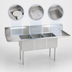 Thumbnail image #3 for BK Resources 90-Inch Three Compartment Stainless Steel Sink with Dual Drainboards and 9-Inch Backsplash