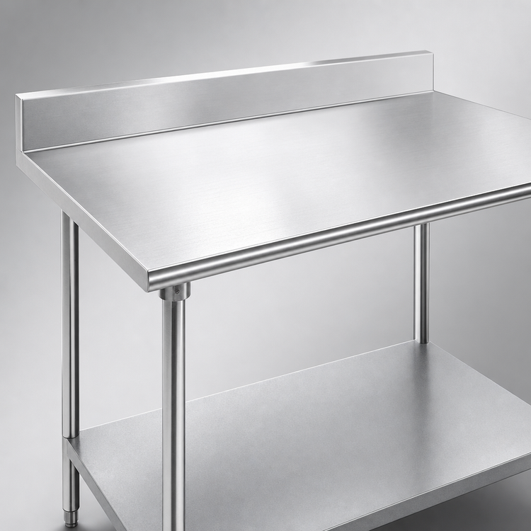Product image #3 for Advance Tabco 120-Inch x 36-Inch Stainless Steel Work Table with 5-Inch Backsplash and Galvanized Undershelf