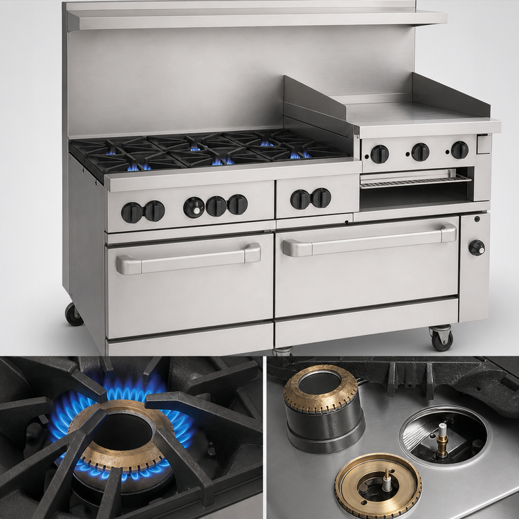Product image #3 for Wolf Challenger XL 60-Inch Commercial Gas Restaurant Range with 6 Burners, 24-Inch Griddle/Broiler, Standard Oven and Convection Oven