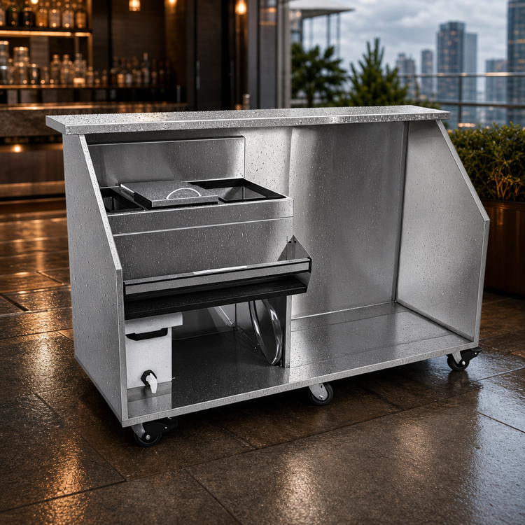 Product image #3 for Glastender 96-Inch Stainless Steel Portable Bar for Stackable Cups with 18-Inch Ice Bin and Refrigerator Space