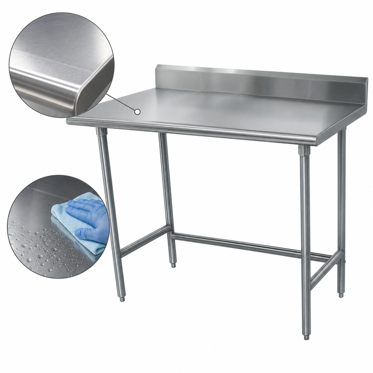 Product image #3 for Advance Tabco Special Value Series 48 x 24 Inch Open Base Stainless Steel Work Table with 5-Inch Backsplash