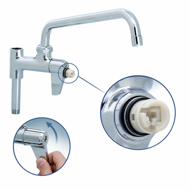 Product image #3 for T&S Brass Equip Add-On Faucet with 12-Inch Swing Nozzle, Quarter-Turn Ceramic Cartridge, and Laminar Flow Device