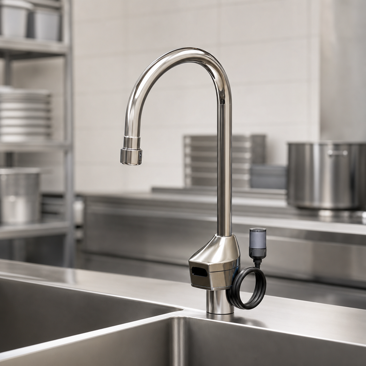 Product image #3 for ChekPoint Electronic Touchless Deck-Mount Faucet with 120X Rigid Gooseneck Spout