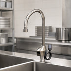 Thumbnail image #3 for T&S Brass Chekpoint EC-3100-120X Electronic Touchless Deck-Mount Faucet with 120X Rigid Gooseneck Spout, Chrome, Mixing Valve