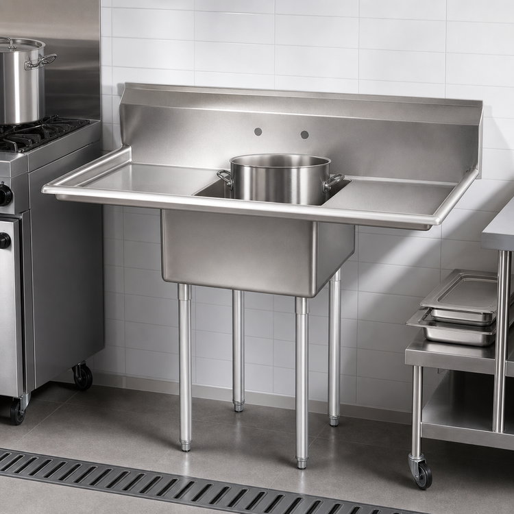 Product image #3 for 54-Inch 1-Compartment Pot Sink with Left and Right Drainboards