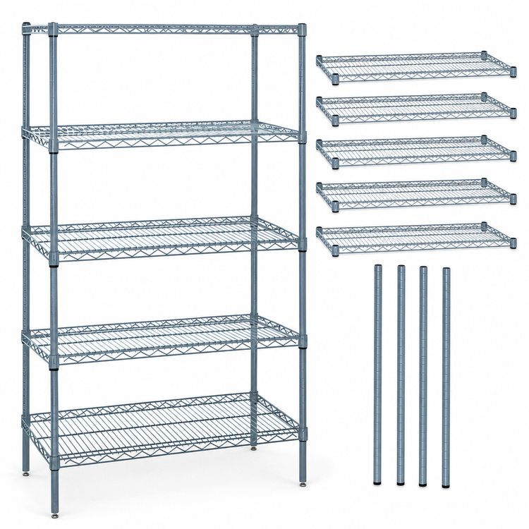 Product image #3 for Quantum 72"W x 30"D x 74"H 5-Shelf Stationary Wire Shelving Starter Kit, Gray Epoxy Antimicrobial