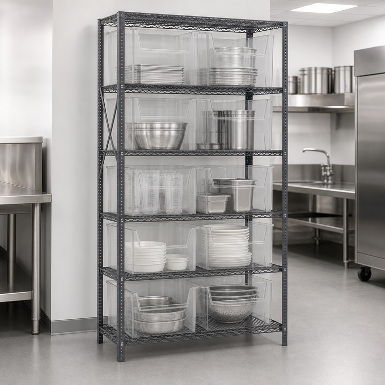 Product image #3 for Quantum Heavy Duty Wire Shelving Unit with 6 Shelves and 10 Clear Bins, 36 x 18 x 75 Inches