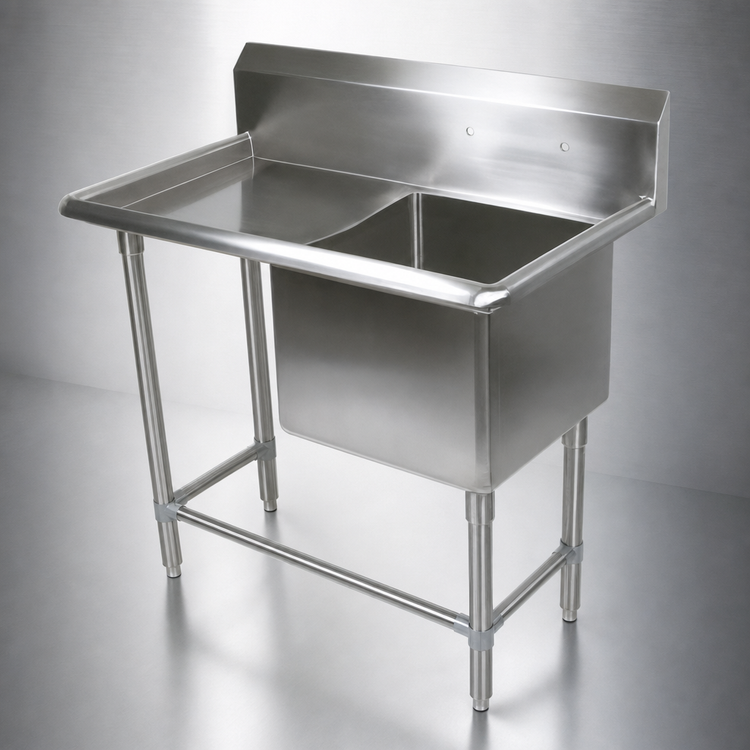 Product image #3 for John Boos Pro-Bowl 1-Compartment Stainless Steel Floor Model Sink with Left Drainboard and 10-Inch Backsplash