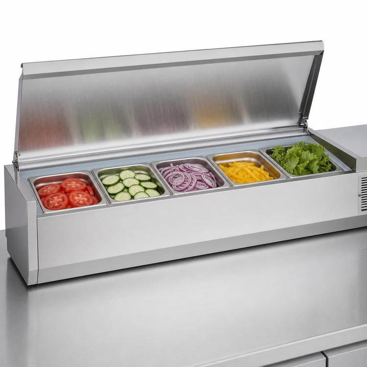 Product image #4 for Turbo Air E-Line Countertop Self-Contained Refrigerated Salad Prep Table, 48-3/8 Inch, 5 x 1/4 Size Pan Capacity